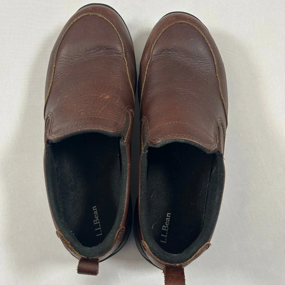 LL Bean Shoes Comfort Mocs Mens 7.5‎ Medium Brown Leather Slip On Hiking Outdoor